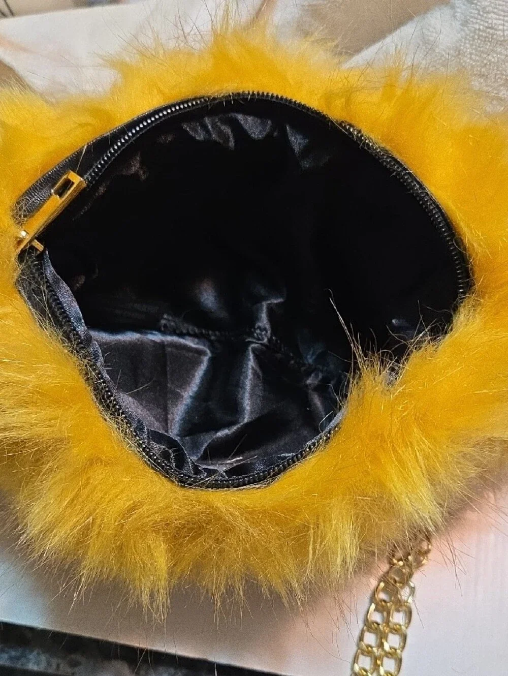 Source Unknown Faux Fur Chain Clutch in Mustard Yellow